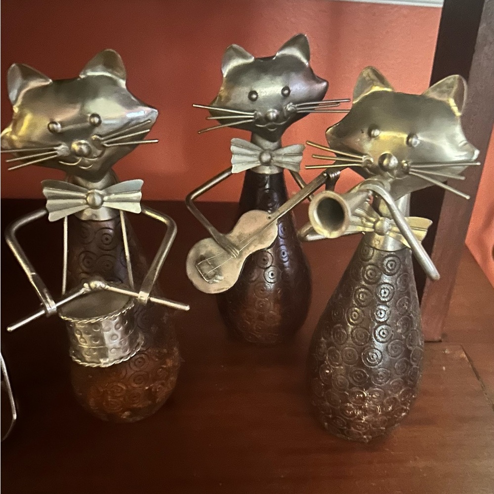 1990s FOLK ART Pier 1 Cats Musician Figurines Set of 3 Wood & Metal Statues 10" - Picture 6 of 9